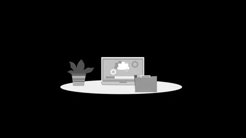 Minimalist Animation of a computer screen with cloud and gear icons, a pott.. Stock Footage 315187288
