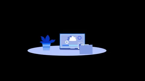 Minimalist Animation of a computer screen with cloud and gear icons, a pott.. Stock Footage 315187293