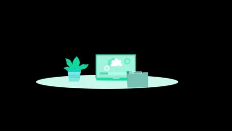 Minimalist Animation of a computer screen with cloud and gear icons, a pott.. Stock Footage 315187301