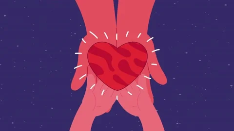 Minimalist animation of large and small hands holding glowing red heart sym.. Video stock 339047180