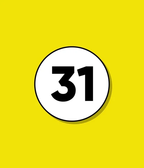 Minimalist animation of number thirty one appearing inside white circle on .. Stock Footage 332396432
