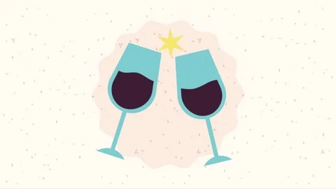 Minimalist animation of two blue wine glasses clinking in celebratory toast.. Stock Footage 339046936