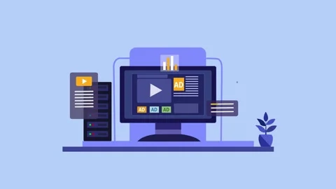 Minimalist Animation of Video Ads on Computer Screen, Animation of a comput.. Stock Footage 317853375