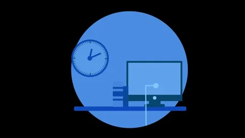 Minimalist Animation of a workspace with a computer, books, and clock Stock Footage 326964931