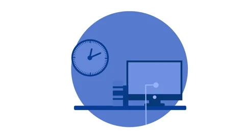 Minimalist Animation of a workspace with a computer, books, and clock Stock Footage 326965089