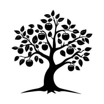 Minimalist Apple Tree Silhouette Vector Art Stock Illustration