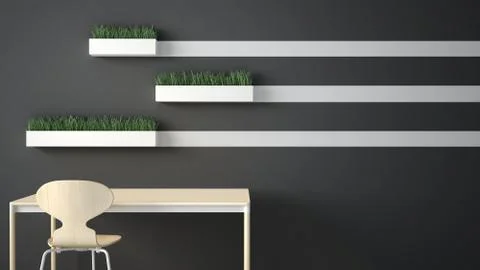 Minimalist architect designer concept, table desk and chair, kitchen or offic Illustrazione stock