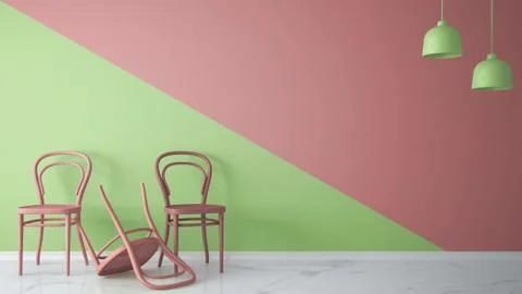 Minimalist architect designer concept with three classic colored chairs, one  Stock Illustration