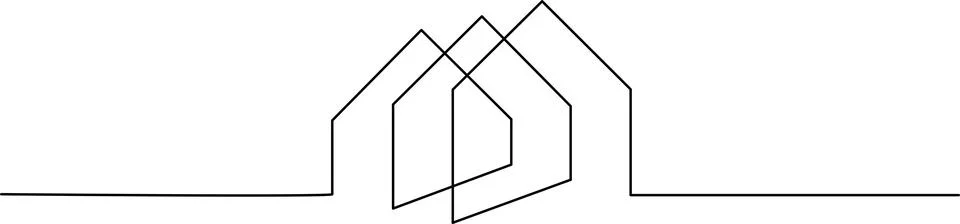 Minimalist architectural illustration of three interconnected houses Vector Illustrazione stock