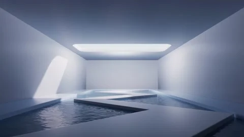 Minimalist architecture animation featuring zigzag pathway over indoor pool.. Stock Footage 332318199