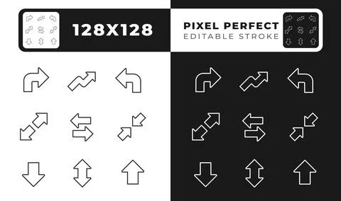 Minimalist arrows linear icons set for dark, light mode 스톡 일러스트
