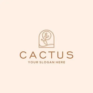 Minimalist art line CACTUS plants Logo design Illustrazione stock