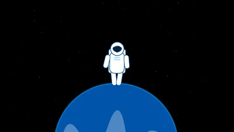 Minimalist Astronaut Drifting in Zero Gravity Above Rotating Blue Earth Plane Stock Footage 346612608