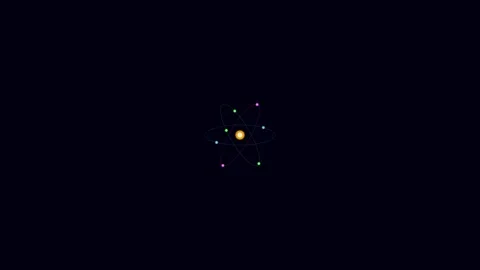 Minimalist Atom Model with Orbits and Electrons on Black Background Stock Footage 340341362