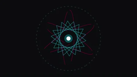 Minimalist Atomic Structure with Glowing Particle Orbits and Circular Grid Vídeos de archivo 339394628