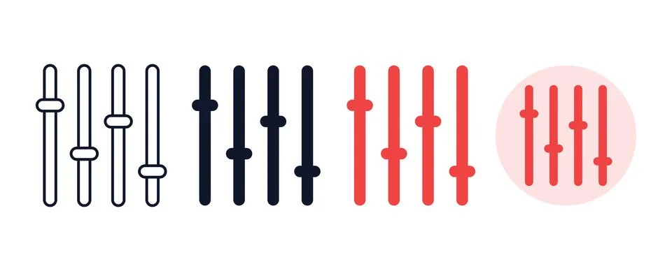 Minimalist audio equalizer control console interface icons featuring four d.. Illustration