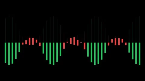 Minimalist audio waveform visualization with green and red vertical bars Video stock 335118096