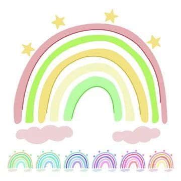 Minimalist baby boho rainbow vector cartoon graphic Stock Illustration