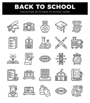 Minimalist back to school icons in a grid layout. Ilustración de archivo