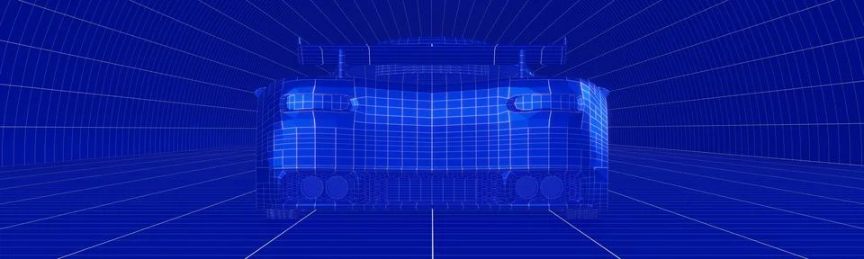 Minimalist Back Wireframe View of a Supercar on a Grid - 3d illustration Illustrazione stock