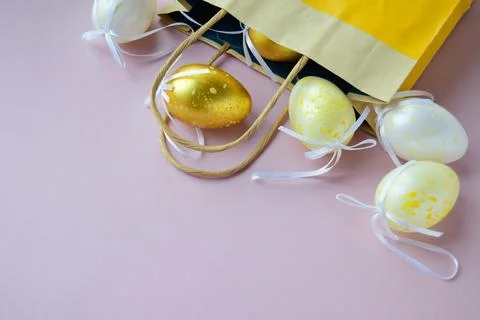 Minimalist background with decorative Easter eggs Stock Photos