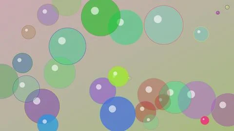 Minimalist background featuring colorful transparent bubbles and floating c.. Stockillustratie