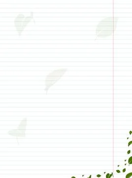 A minimalist background featuring a sheet of lined paper and green leaves i.. Stock Illustration