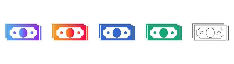 Minimalist Banknote Stack Icons Collection Stock Illustration