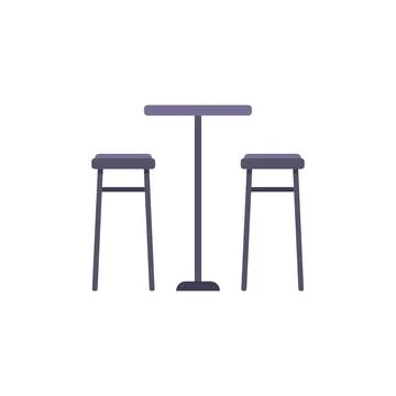 Minimalist bar table and two stools icon showing eating area Stock Illustration