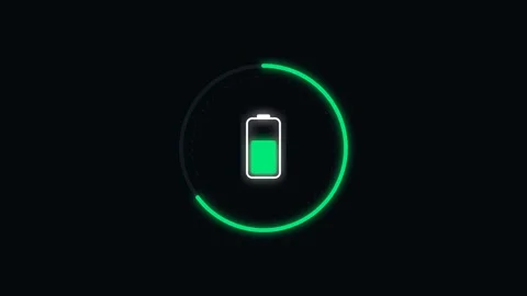 Minimalist battery charging indicator with a glowing green progress ring Video stock 338310316