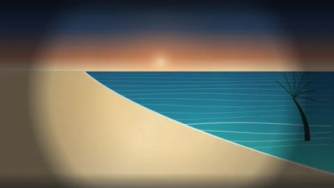 Minimalist beach sunset animation showing calm ocean waves with palm tree s.. Stock Footage 346716060