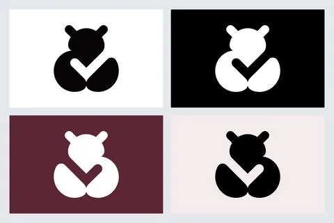 Minimalist Bear Check Mark Logo Concept Set イラスト素材