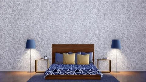 Minimalist bedroom interior with empty white wall Illustrazione stock
