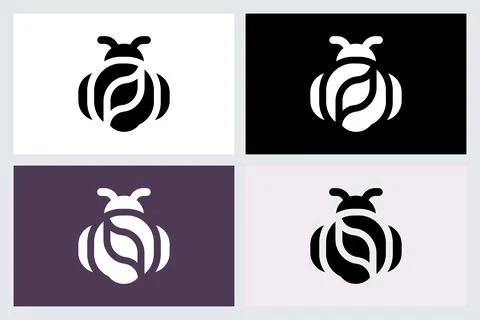 Minimalist Bee Leaf Logo Icon Design Set Illustrazione stock