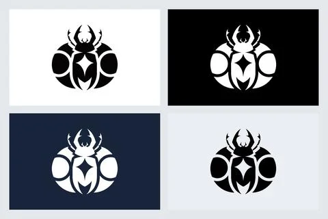 Minimalist Beetle Logo Vector Design Set Stock Illustration