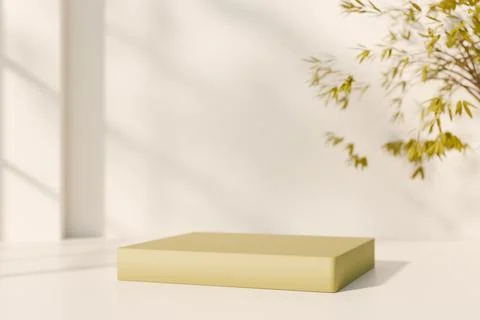 Minimalist beige platform with soft shadows and a delicate plant Illustrazione stock