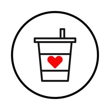 Minimalist beverage icon featuring a heart symbol in simple circular frame .. Stock Illustration