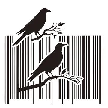 Minimalist Bird Silhouettes Created from Creative Barcode Lines Stock Illustration