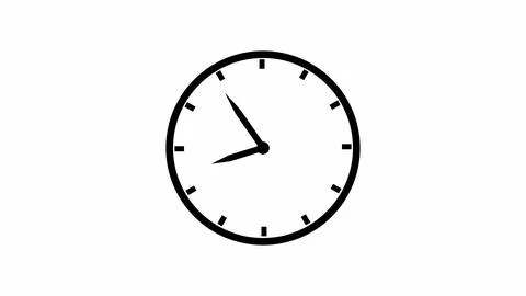 Minimalist black and white clock with simple hands indicating time on a cle.. Stock Illustration