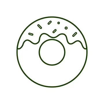 Minimalist black and white line of a round donut with icing and sprinkles, .. Stock Illustration