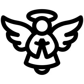 Minimalist Black and White Line Art Icon of a Praying Angel with Wings and .. Stock-Illustration