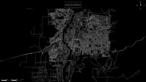 Minimalist black and white map of Albuquerque's detailed street network with Video stock 346269768