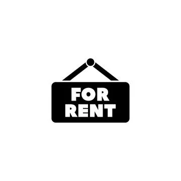 Minimalist black and white vector icon of a For Rent sign for real estate lis Ilustración de archivo