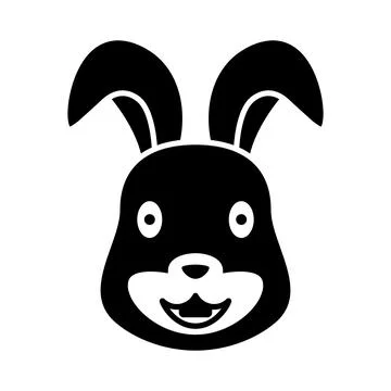 Minimalist black and white vector illustration of a happy rabbit's face. th.. Stock Illustration