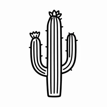 Minimalist Black and White Vector Illustration of a Single Saguaro Cactus w.. Illustrazione stock