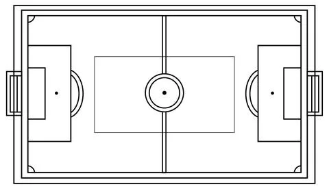 Minimalist black and white vector illustration of a football pitch from above Ilustração Stock