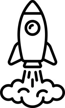 Minimalist Black and White Vector Illustration of a Space Rocket Launching .. Stock-Illustration