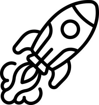 Minimalist Black and White Vector Illustration of a Launching Rocket Ship R.. Stock Illustration