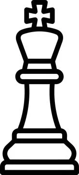 Minimalist Black and White Vector Icon of a Chess King Piece Representing S.. Stock Illustration