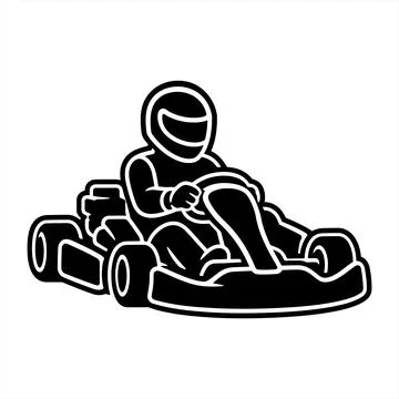Minimalist Black and White Vector Illustration of a Person Racing in a Go-Kar Illustration